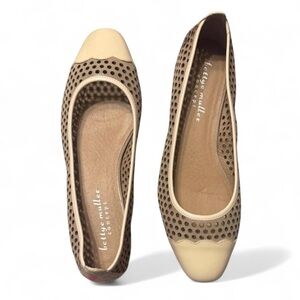 Bettye Muller Tan and Cream Suede Flats
